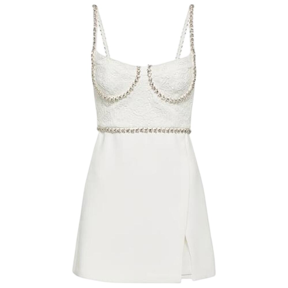 Self Portrait Embellished White Lace And Crepe Minidress Size US 6 / UK 10